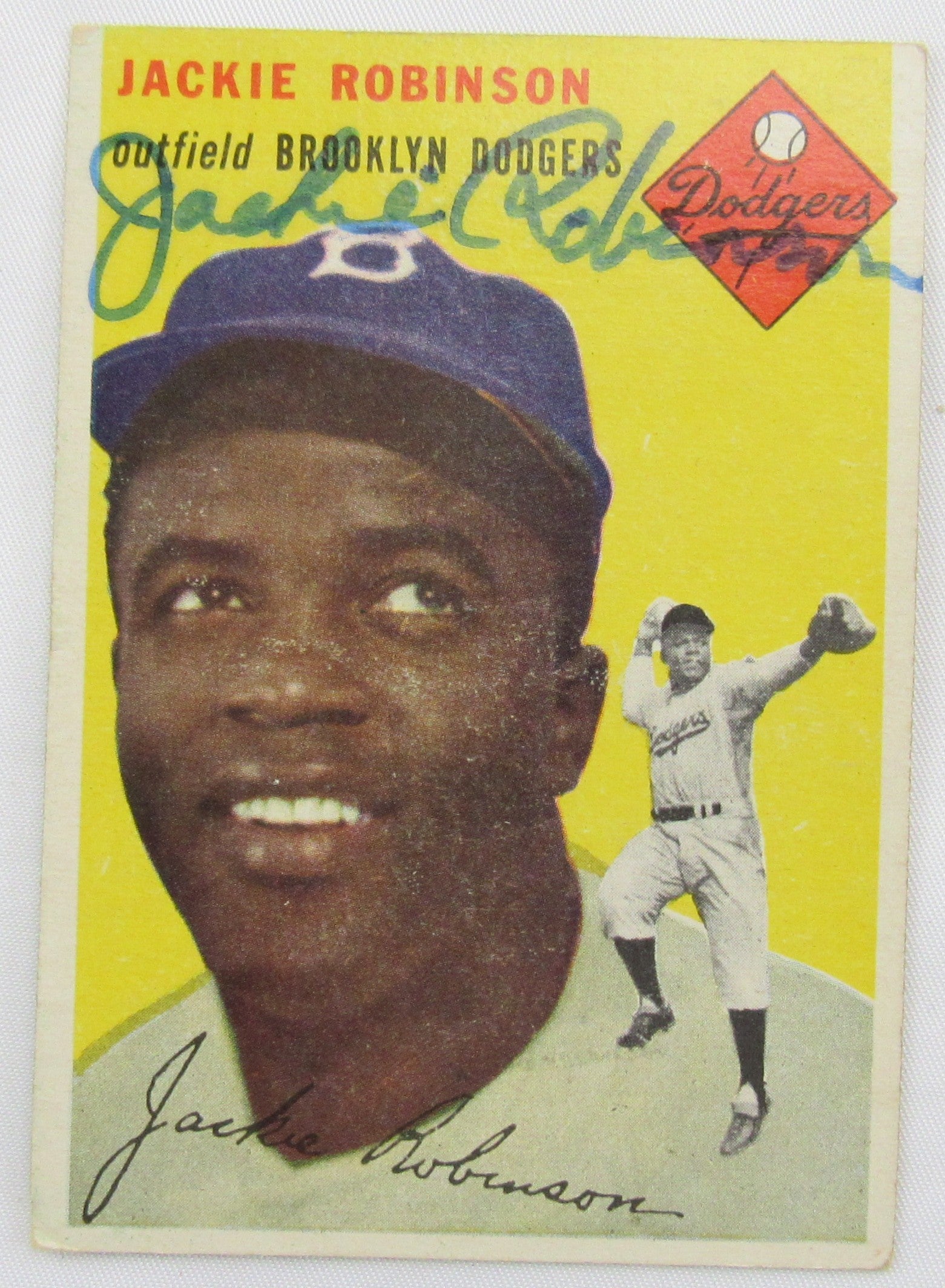 1954 Topps Jackie Robinson Baseball Card #10 - With Non Genuine Signature - Image 1
