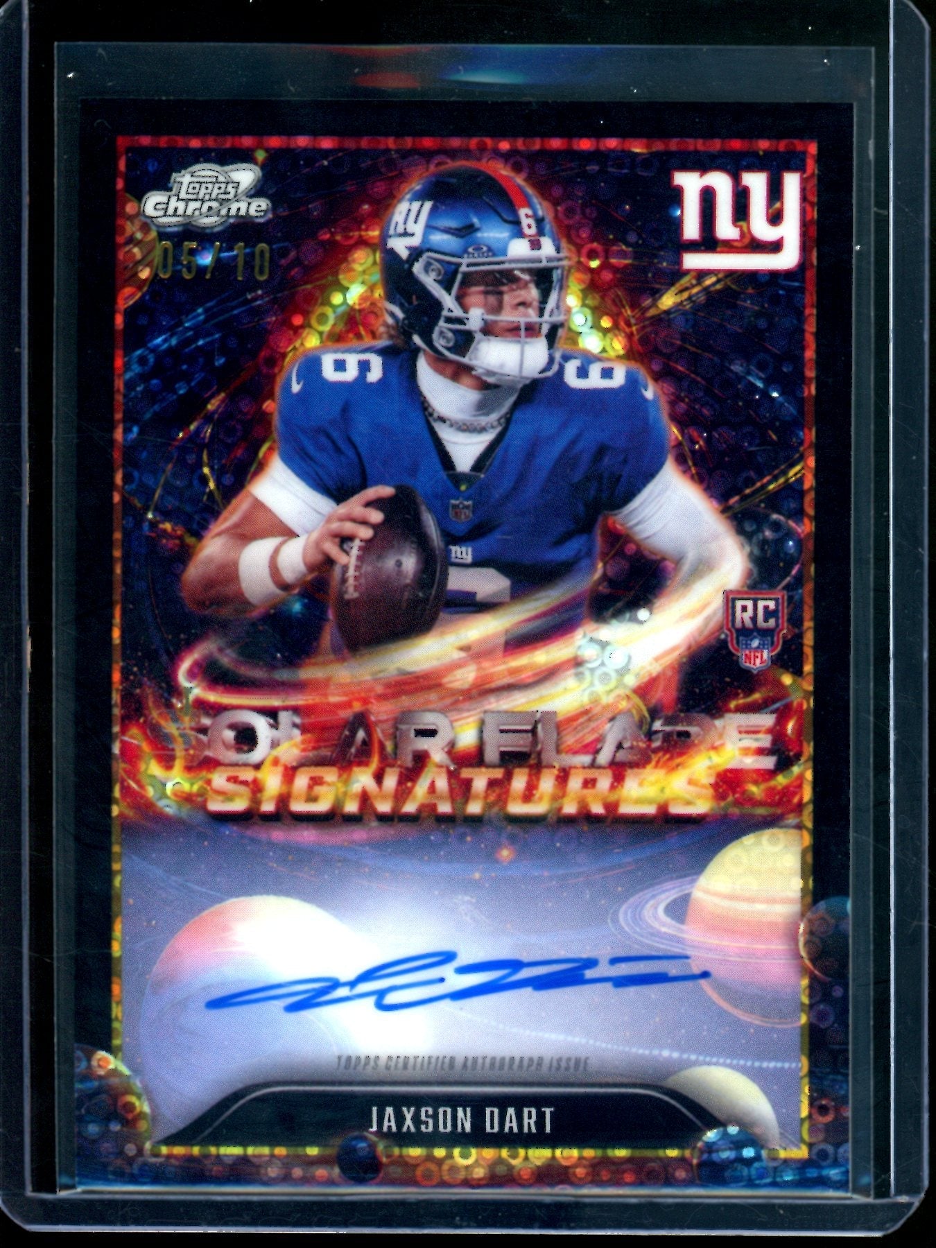 2025 Topps Cosmic Jaxson Dart Rookie Solar Flare Signatures Black /10 Giants - Image 1