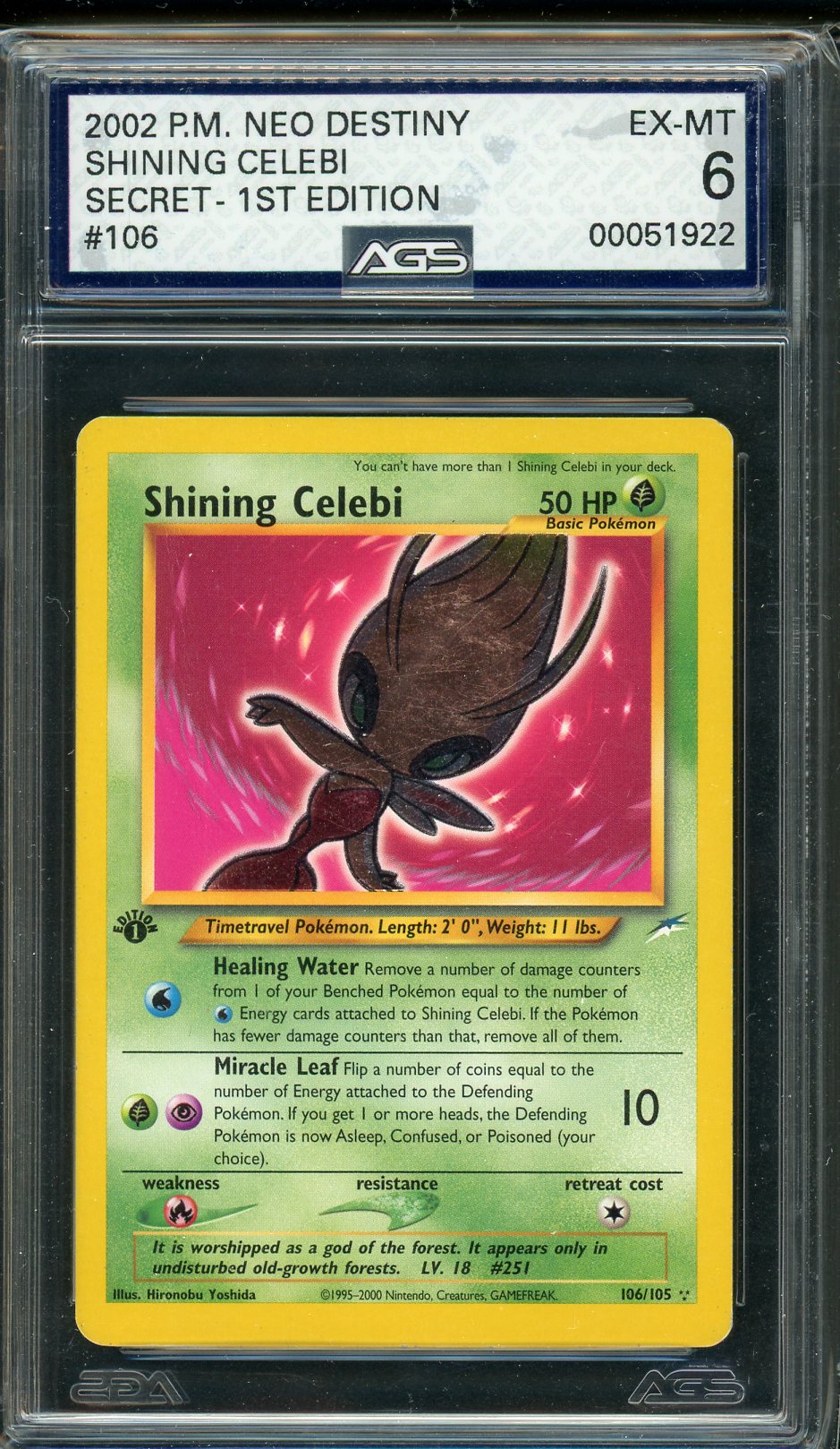 AGS (EX-MT 6) (Misgraded) Shining Celebi #106 - Neo Destiny (#00051922) - Image 1