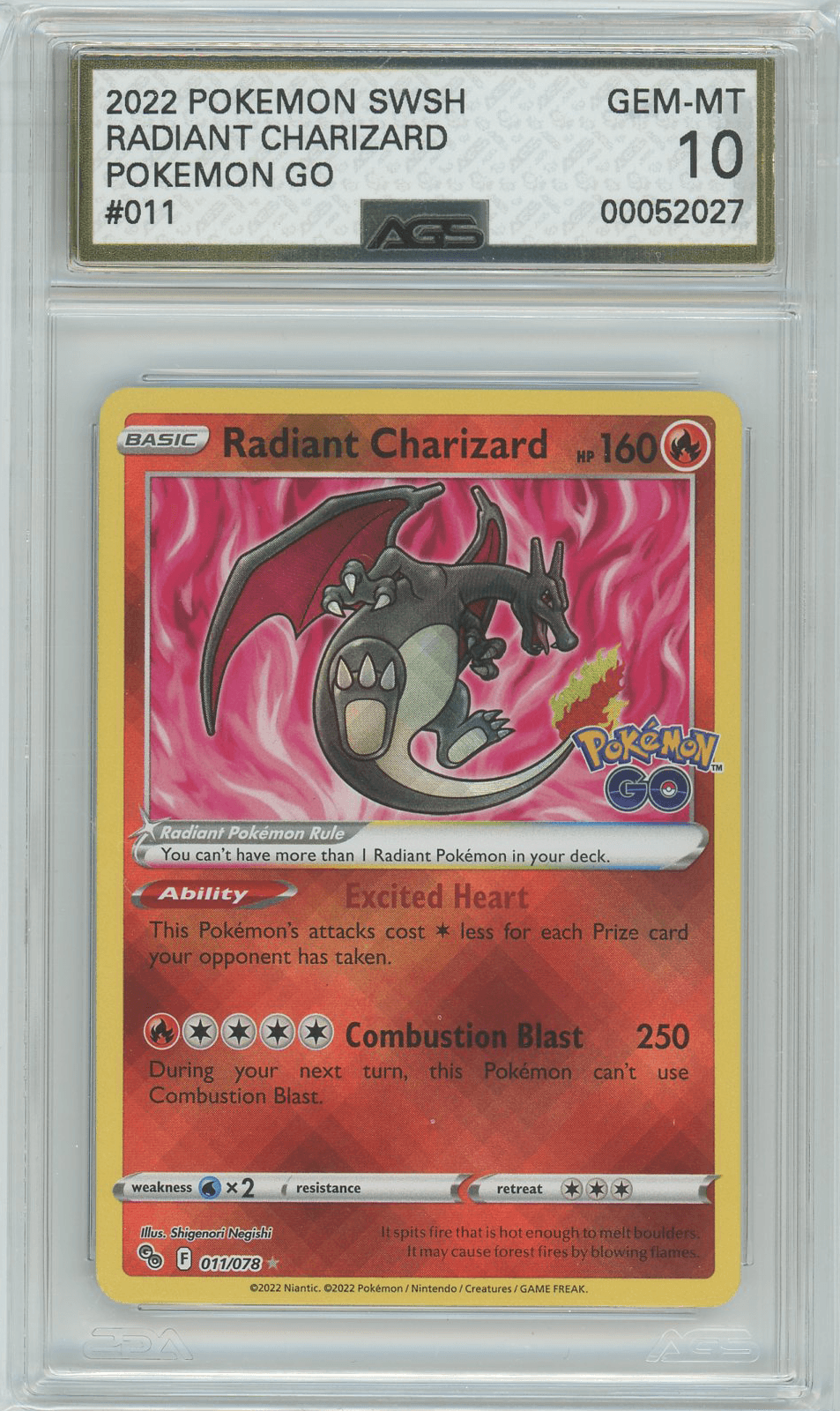 AGS (GEM-MT 10) Radiant Charizard #11 - Pokemon GO (#00052027) - Image 1