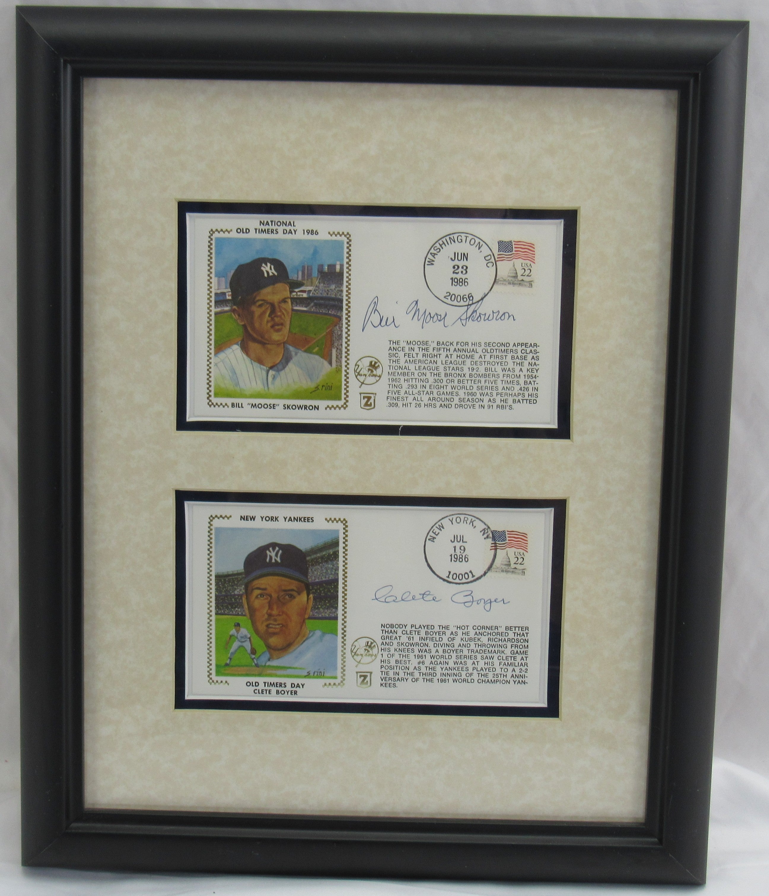 Bill Skowron and Clete Boyer Signed Framed Post Cards JSA Authenticated - Image 1