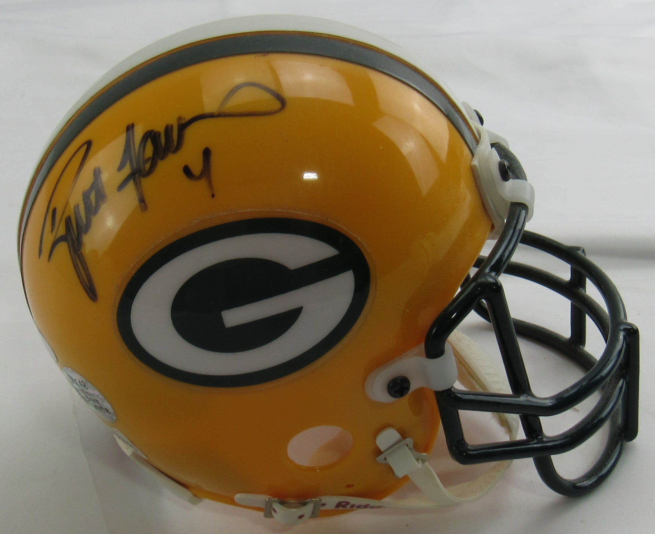 Brett Favre Signed Auto Mini Helmet w/ Hologram - Farve Hologram / Mounted Memories - Image 1