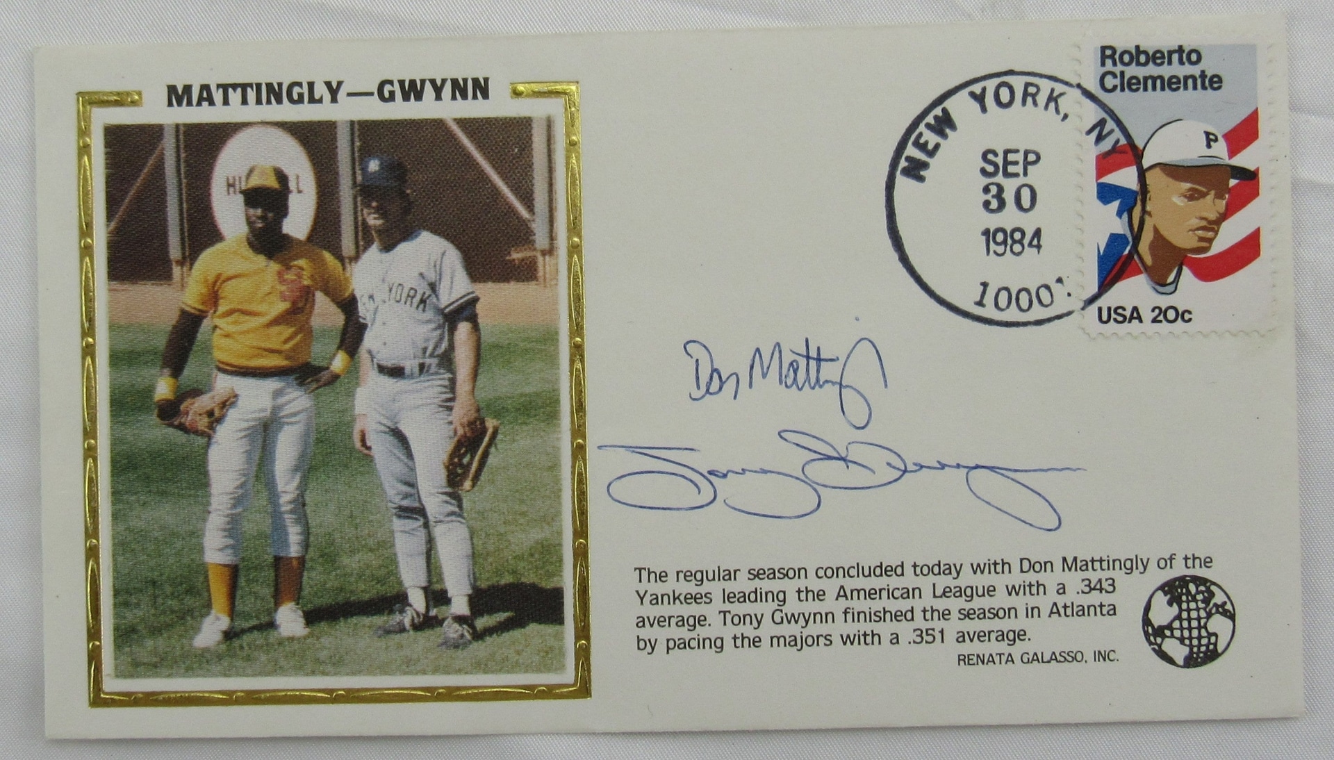 Don Mattingly Tony Gwynn Multi Signed Cachet Auto Envelope JSA CM07352 - Image 1