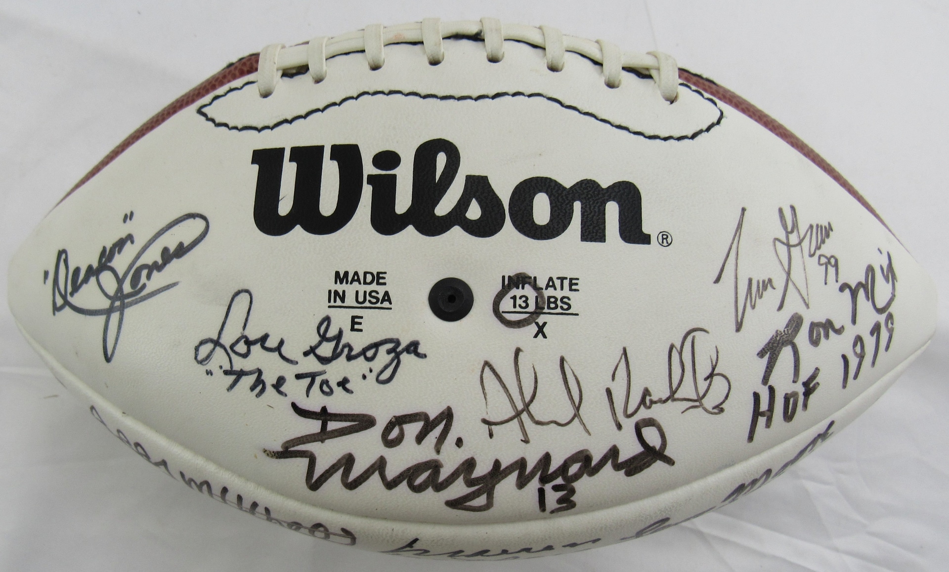 Multi Signed Wilson Football w/13 Signatures - Joe Theismtann, Ronnie Lott, Bill Willis - Image 1