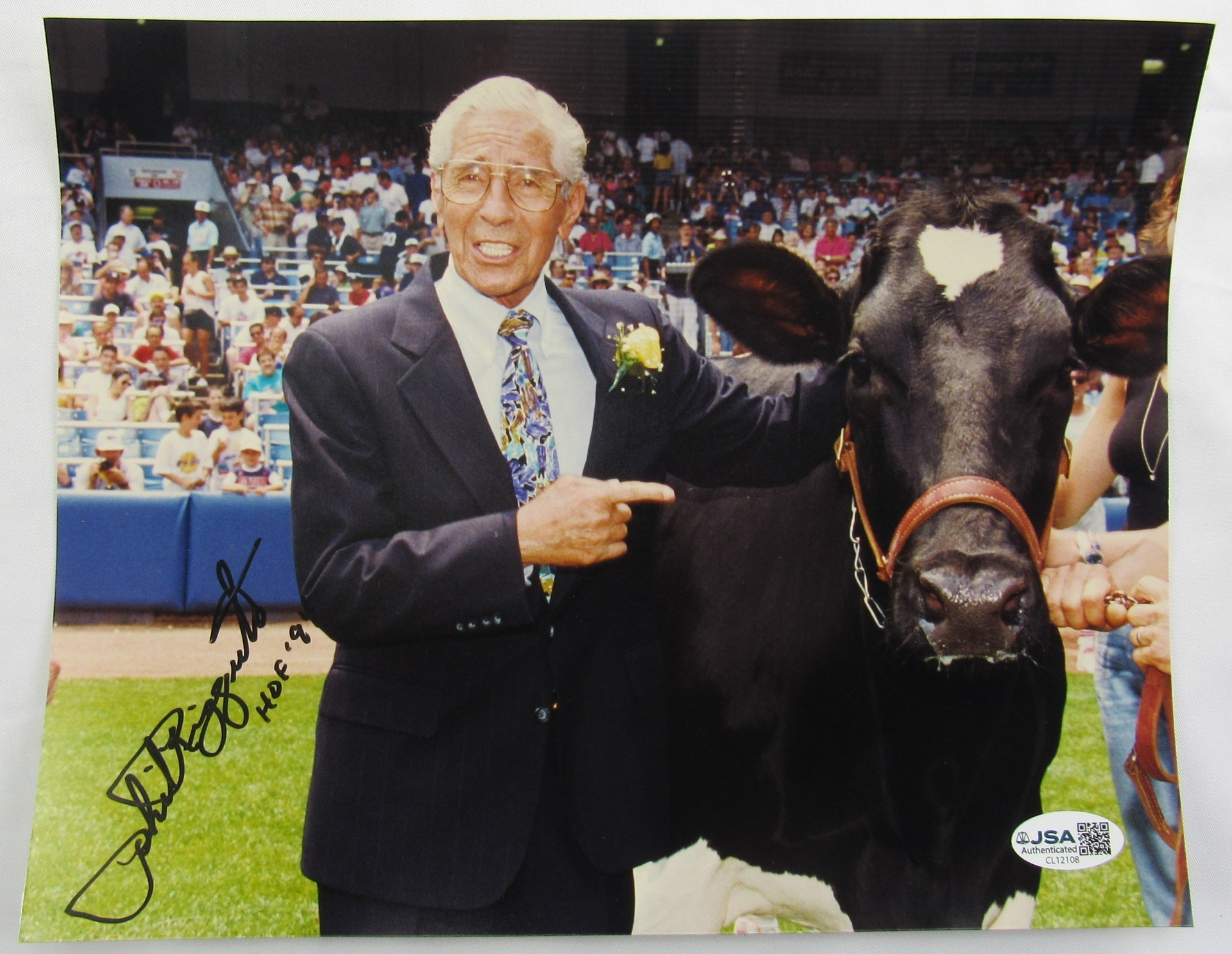 Phil Rizzuto Signed 8x10 Photo w/Cow JSA CL12108 - Image 1