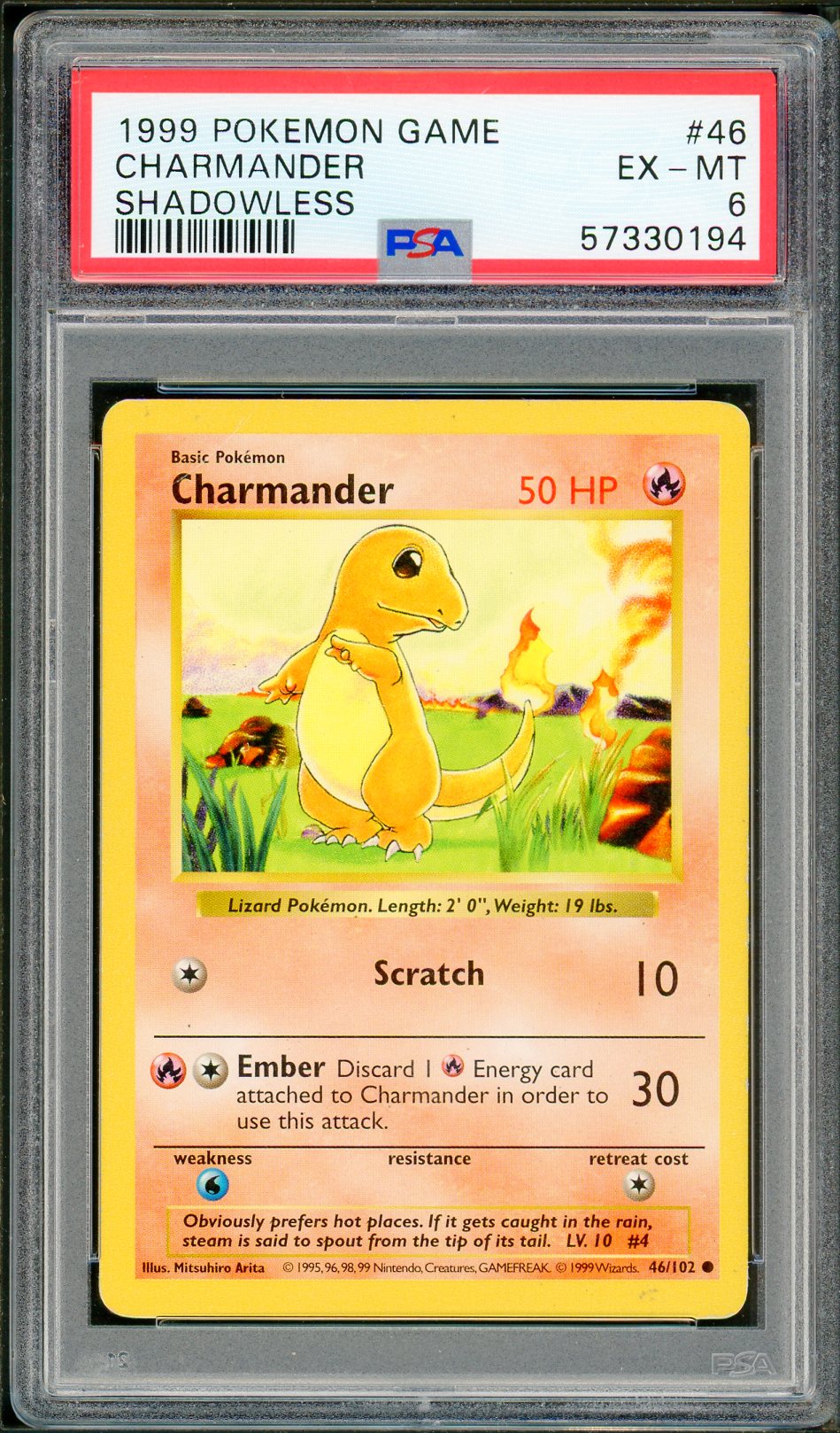 PSA (EX-MT 6) Charmander #46 - Pokemon Game (Shadowless Base Set) (#57330194) - Image 1