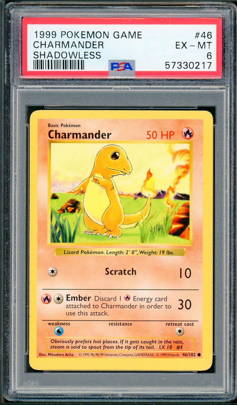 PSA (EX-MT 6) Charmander #46 - Pokemon Game (Shadowless Base Set) (#57330217) - Image 1