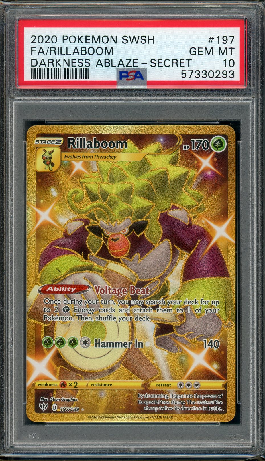 PSA (Gem MT 10) Fa/rillaboom #197 - Pokemon Sword & Shield Darkness Ablaze (#57330293) - Image 1