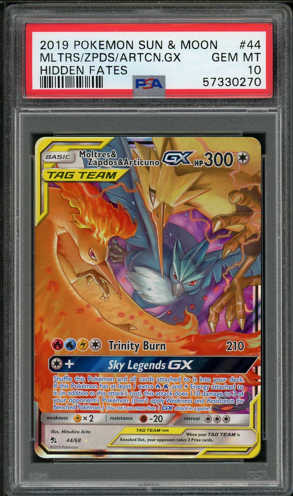 PSA (Gem MT 10) Mltrs/zpds/artcn.gx #44 - Pokemon Sun & Moon Hidden Fates (#57330270) - Image 1