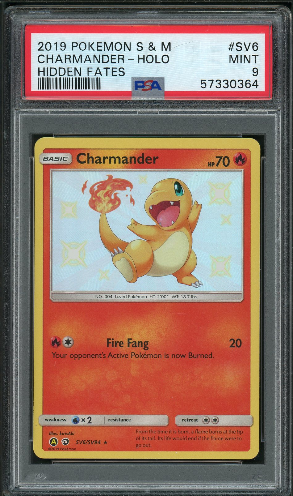PSA (MINT 9) Charmander-holo #Sv6 - Pokemon Sun & Moon Hidden Fates (#57330364) - Image 1
