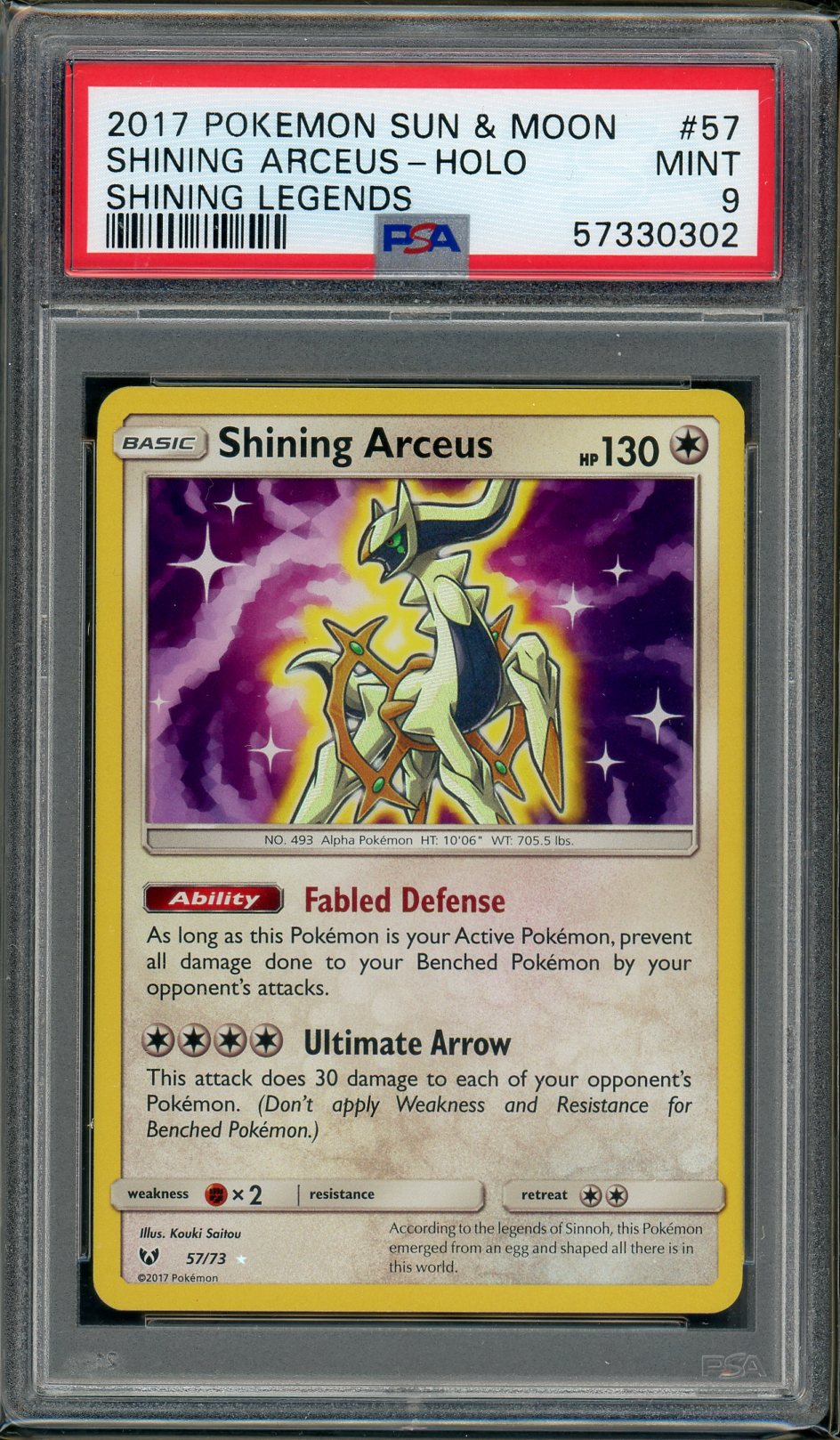 PSA (MINT 9) Shining Arceus-holo #57 - Pokemon Sun & Moon Shining Legends (#57330302) - Image 1