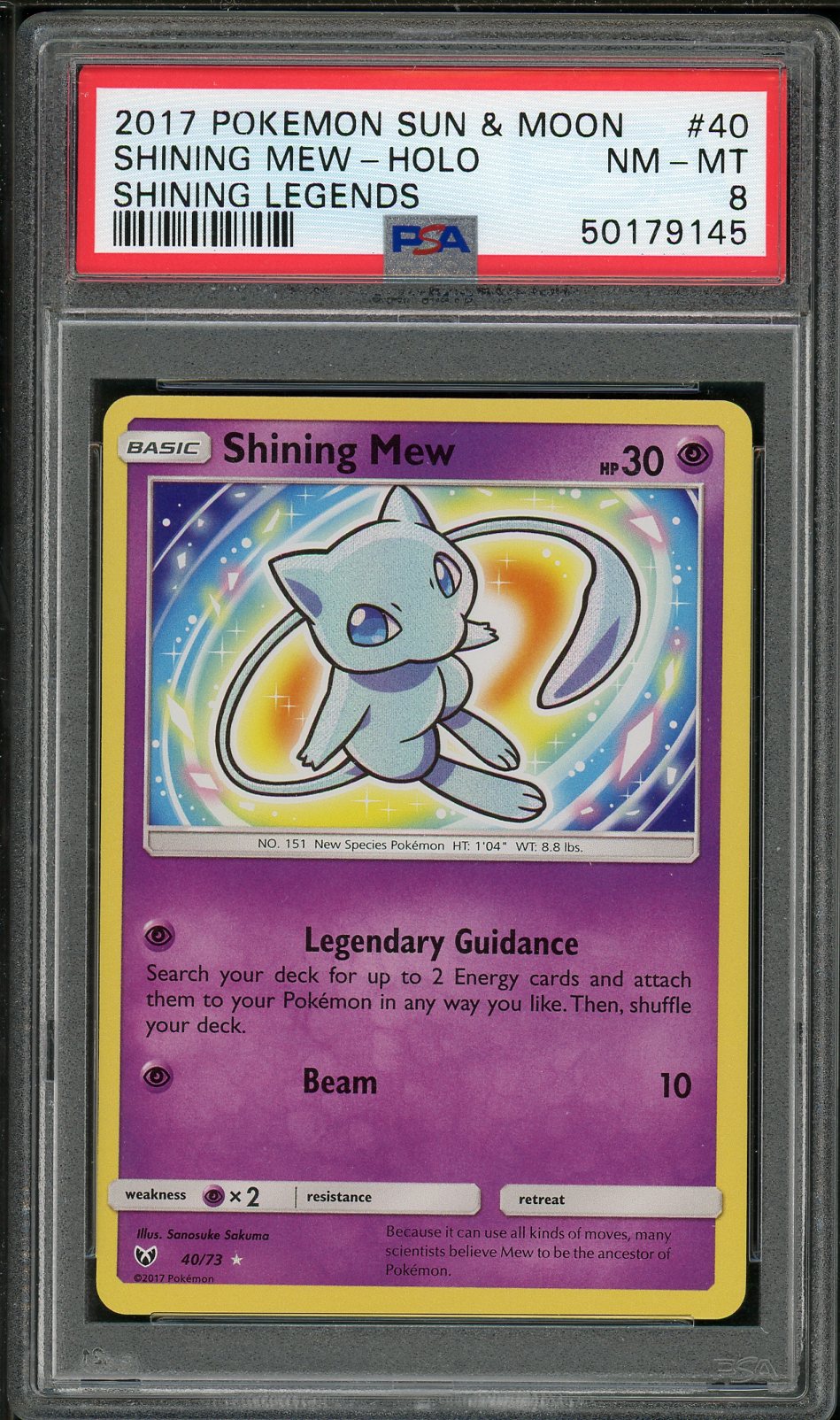 PSA (NM-MT 8) Shining Mew-holo #40 - Pokemon Sun & Moon Shining Legends (#50179145) - Image 1