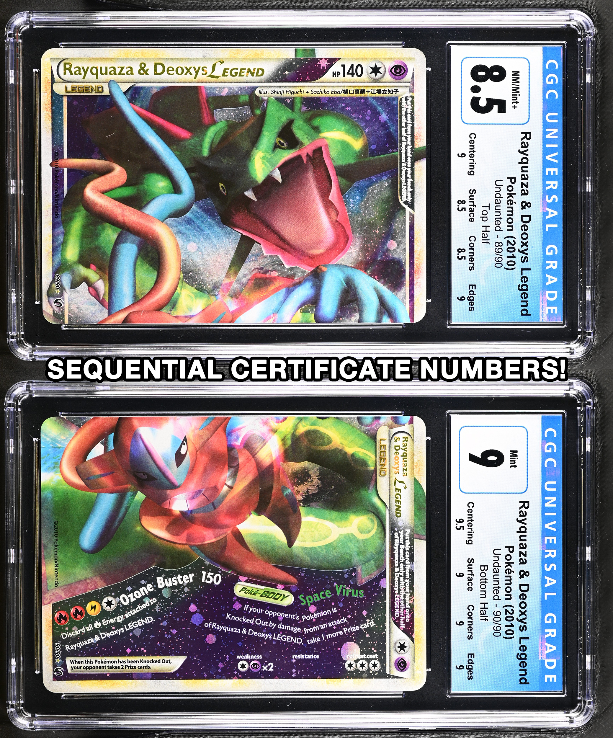 Rayquaza & Deoxys LEGEND - CGC Graded Sequential Cert # Pair (Top & Bottom Half) - Undaunted (2010) - Image 1