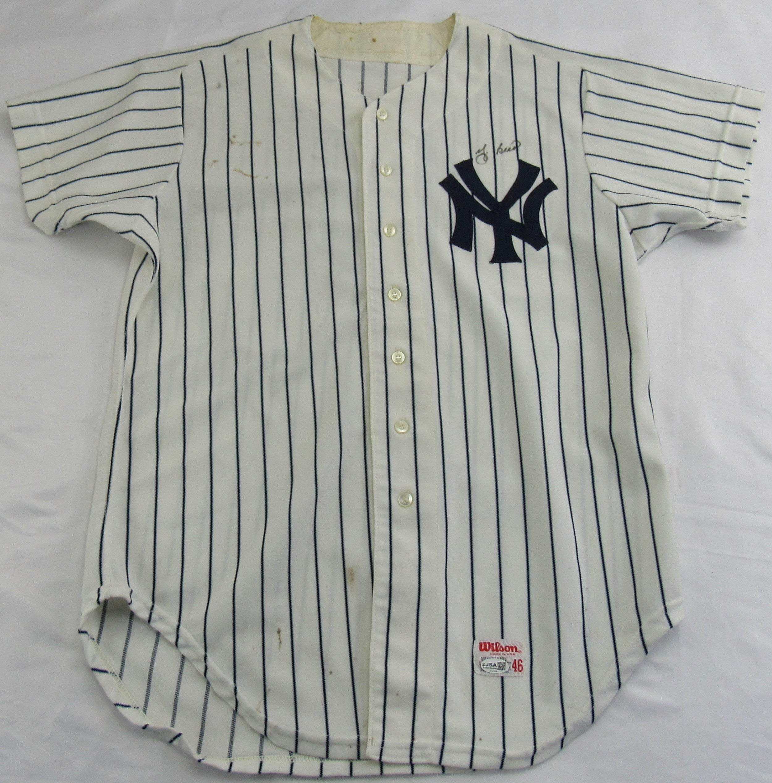 Yogi Berra Signed Yankees Jersey JSA CL12150 - VINTAGE GAMER GAME USED JERSEY - Image 1